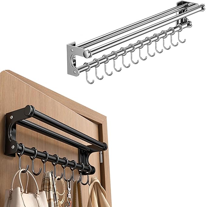 Hanging Wall Mount knife Wall Mount, Space-Saving Knife Rack with Hooks, Kitchen Organizer Storage Shelf for Utensils Spatula Spoon, Kitchen Utensil Hanger (Black, 50CM+10Hooks)