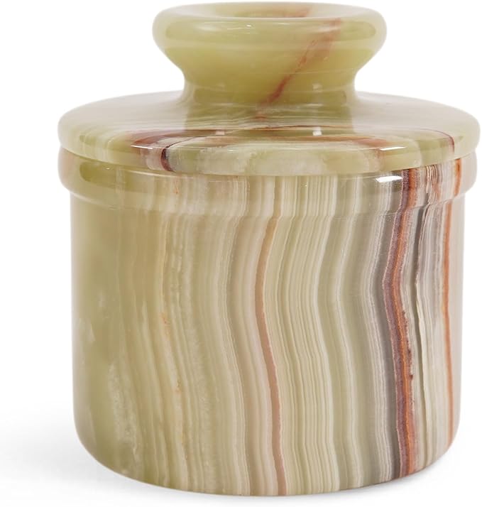 Green Onyx Butter Keeper with Lid 4.25 Inch Handmade French Butter Dish for Soft Butter Storage, Countertop Kitchen Gift, Onyx Butter Bell, Water Sealed Butter Crock, Mothers Day Gift for Mom