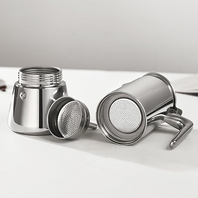 4 Cups Food-Grade Thickened Stainless Steel Moka Pot - Non-Coated Italian Greca Espresso Maker 200ml (6.8oz), Manual Stovetop Coffee Maker with Safety Valve, Suitable for all Types of Hobs