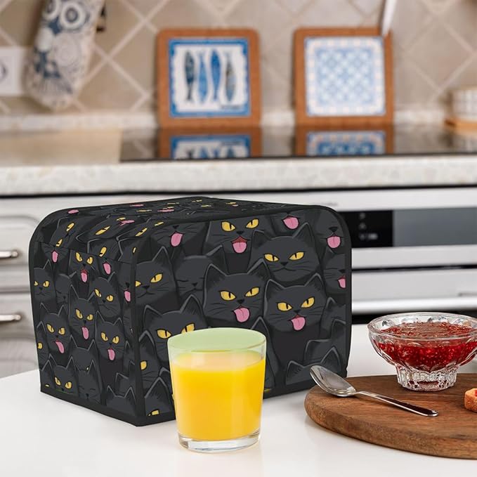 4 Slice Toaster Cover,Halloween Black Cat Eyes Small Kitchen Appliance Bread Machine Cover with Pockets,Dust & Fingerprint Protection