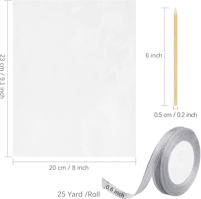 Ocmoiy DIY Candy Apple Kits - 100 Pcs Sticks and Bags With 50 Yard Gold and Silver Glitter Ribbons for Large Caramel Apple Lollipop Making Packaging Supplies