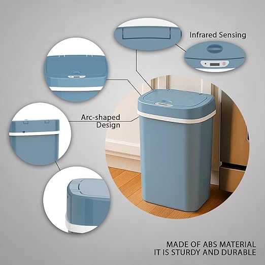 Touchless Motion Sensor Trash Can with Sealing Lid Automatic Soft Close Silent Bathroom Kitchen Office Waste Bin Narrow Rectangular ABS Hands Free Smart Home Garbage Container (Blue)