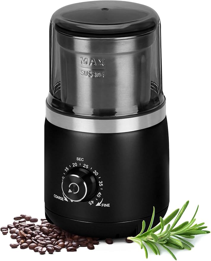 LAOION Electric Coffee Grinder with Silent Grinding Blades & Timer Knob to Adjustable Coarse to Fine, Espresso Grinder with Removable Stainless Steel Bowl for Coffee Bean, Herb, Spices, Seeds (Black)