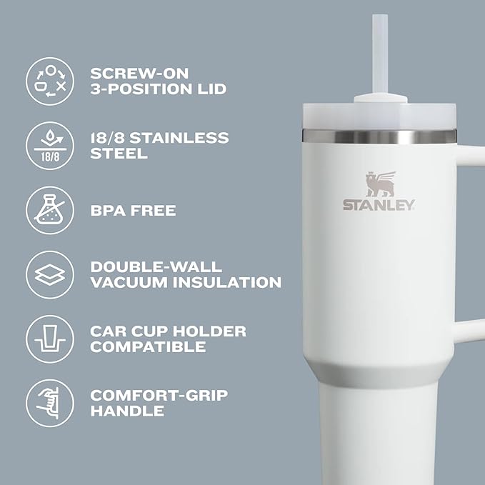 STANLEY Quencher H2.0 Tumbler with Handle and Straw 14 oz | Flowstate 3-Position Lid | Cup Holder Compatible for Travel | Insulated Stainless Steel Cup | BPA-Free | Pomelo