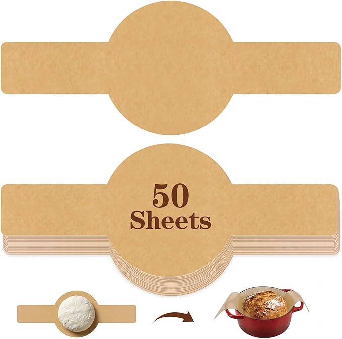 PLAPITATE Parchment Bread Sling for Dutch Oven, Non-Stick Unbleached Bread Baking Mat, 50 Pcs Disposable Bread Sling for Sourdough Tools ＆ Accessories (Round)