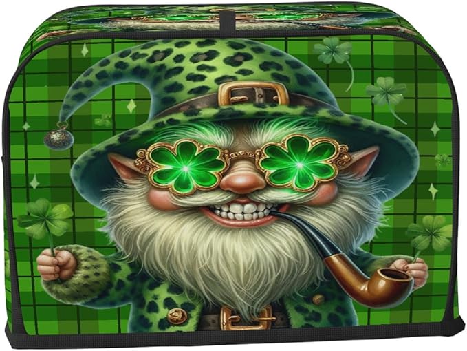 St Patrick Green Funny Gnome Toaster Cover 4 Slice Dust and Fingerprint Protection Toaster Bread Maker Covers Washable Kitchen Small Appliance Covers for Kitchen Accessories Decor Bakeware Women Gift