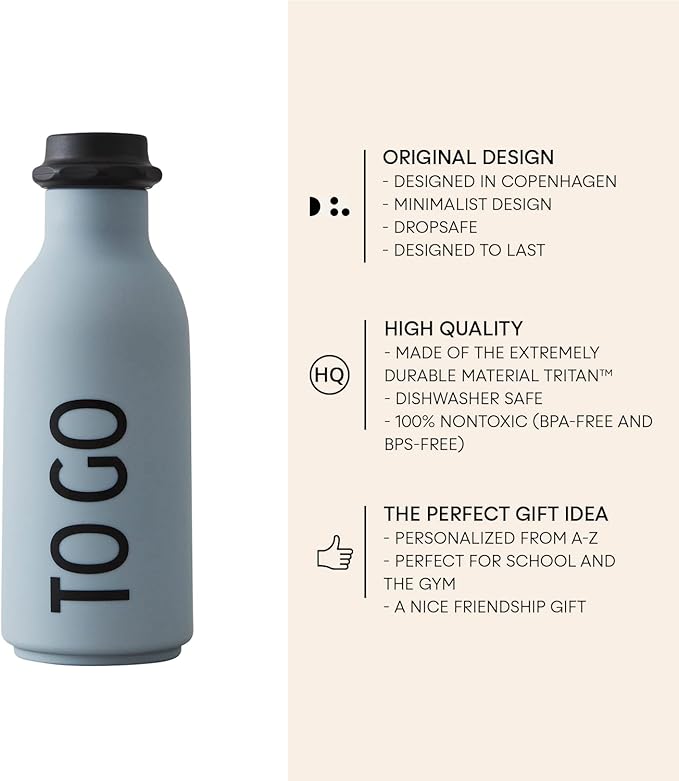 Design Letters To Go Water Bottle 17 Oz | Vintage Drinking Bottle Unbreakable | Milk Container Shape Bottle Leakproof, BPA/BPS Free, Drop Safe | Drinking Jar Bottles for Kid, Adult| Titan Water Bottle