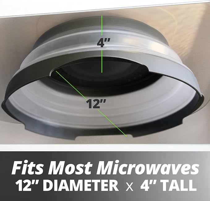 HOVER COVER 2 PACK Magnetic Microwave Splatter Cover with High Power, Strongest Magnetic Grip, Collapsible 12-Inch BPA-Free Food Lid, Vented Plate Guard, Dishwasher Safe, Space-Saving Storage - Gray