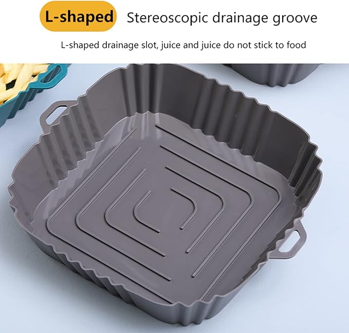 Silicone Baking Tray Reusable Air Fryer Liners Basket Nonstick Oven Baking Pan Multifunctional For Kitchen Gadgets 2Pcs Black
