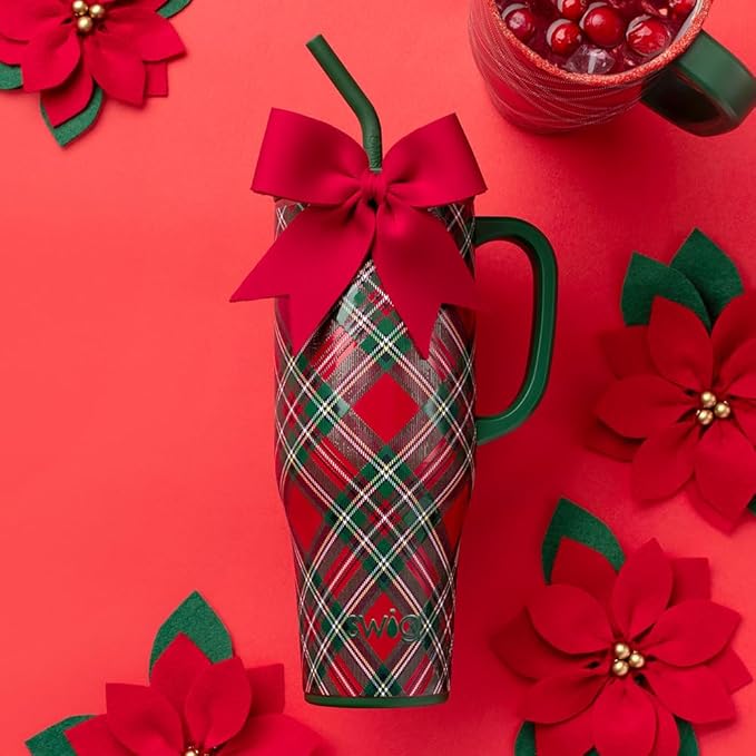 Swig Life 40oz Mega Mug, 40oz Tumbler with Handle and Straw, Extra Large Insulated Tumblers, Cup Holder Friendly Travel Mug (Christmas Plaid)