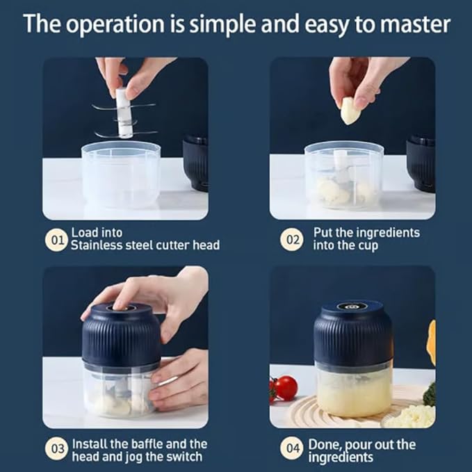 2026 Upgraded Household Electric Garlic Crusher, Capacity Electric Garlic Chopper, Mini Portable Veggie Cutter, 4 Sharp Stainless Steel Blades Mini Electric Food Chopper, Easy to Clean (White-2pcs)