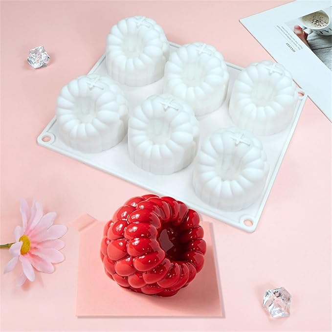 6 Cavity Large Raspberry Mousses Cake Mold Food Grade Silicone Chocolate Dessert Baking Mould Family Gathering Bakeware