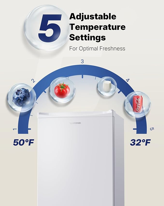 Upstreman 3.2 Cu.Ft Mini Fridge with Freezer, Single Door Mini Fridge, Dorm Fridge, Adjustable Thermostat, Mini Refrigerator for Dorm, Office, Bedroom, White-BR321