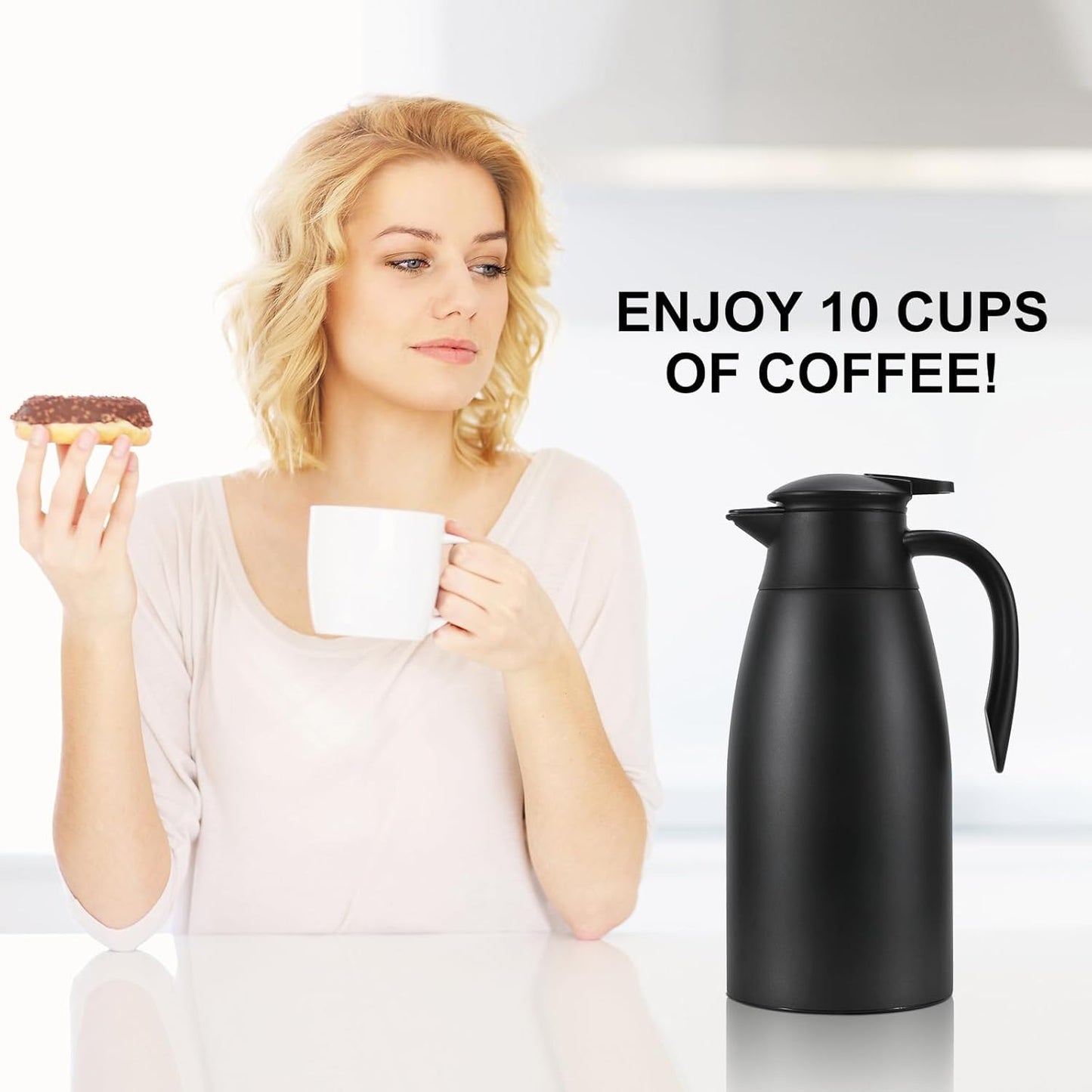 70 oz Thermal Coffee Carafe, Updated 2 PCS Insulated Stainless Steel Coffee Carafes for Keeping Hot Coffee & Water Hot Beverage-12Hours, Double Walled Vacuum Coffee Carafe（Blue+Blue)