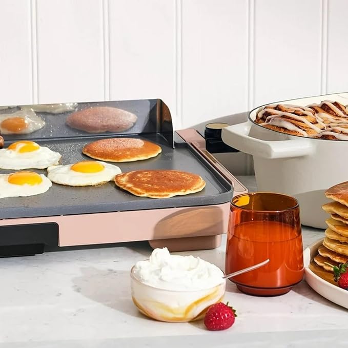 Electric Griddle 12x22 Inch with Backsplash, Nonstick Cooking Surface, Adjustable Temperature Control (Rose)