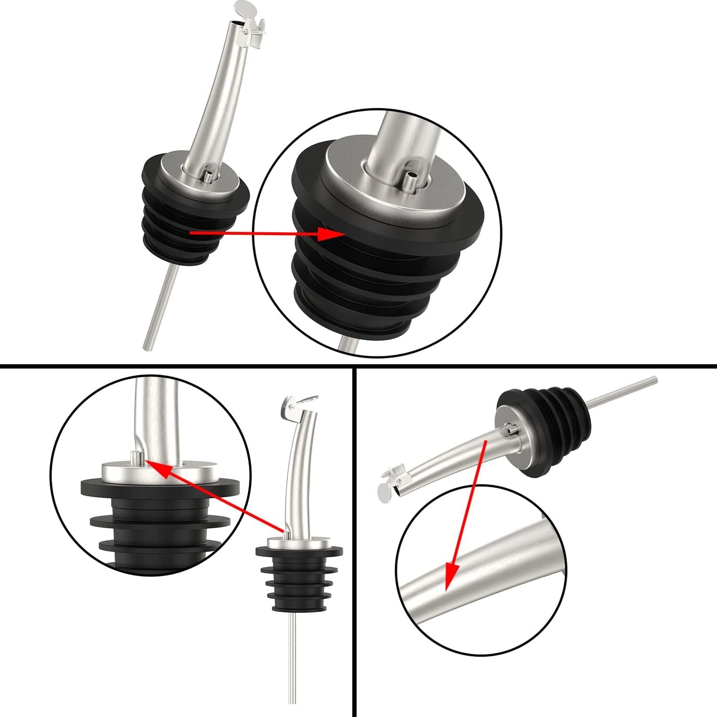 Axe Sickle 2 Pcs Oil Spout Liquor Bottle Pourer Spouts Stainless Steel Speed Pour Spouts Olive Oil Dispenser Spout for About 3/4" Bottle Mouth, with Flip Top