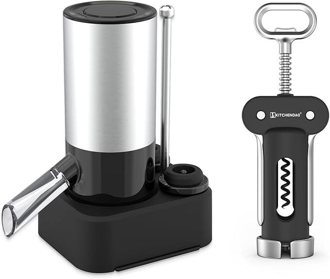KITCHENDAO Rechargeable Electric Wine Aerator Dispenser and Luxury 3 in 1 Wine Opener with Foil Cutter