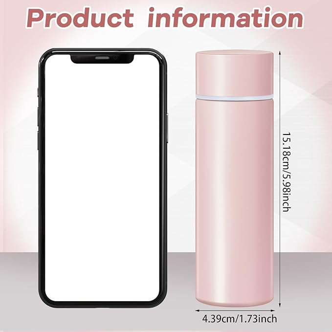 Irenare 5oz Mini Water Bottle Mini Insulated Stainless Steel Bottle Purse Water Bottle Cute Leak Proof Flask Keeps Drink Cold and Hot for Purse Women(Light Pink,1 Piece)