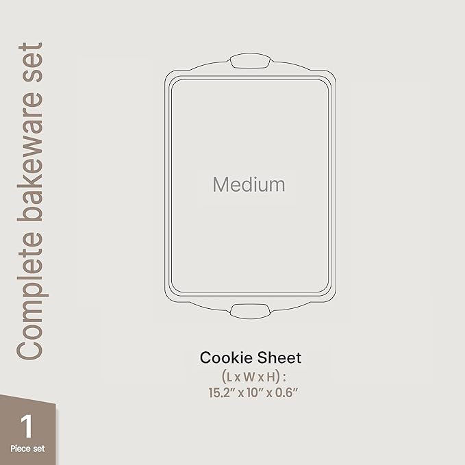 BAKKEN Kitchen Baking Pans - 15.15 x 10.03" Medium Nonstick Sheet, Durable Carbon Steel Cookie Sheet with Gray Silicone Handles, PFOA, PFOS, PTFE Free, Oven Safe Tray (Up To 450°F), Set of 1