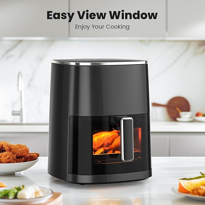 Air Fryer, 6QT Square Airfryer with Visual Window, 400°F Fast Heating Air Fryers Oven with Timer, Auto-Off, Non Toxic & Non Stick, Multiple 12 Modes for Roast, Bake, Dehydrate, Fry, Reheat