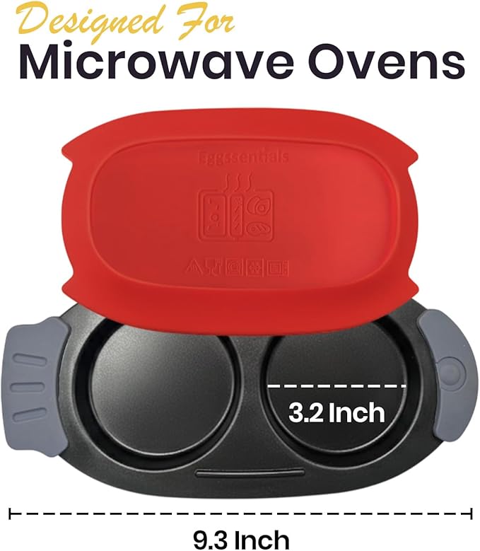 Eggssentials - Microwave Egg Cooker, Non-Stick Egg Fryer Pan with Silicone Lid, Egg Sandwich Maker and Omelette Maker for Quick Breakfast, Easy to Use and Clean, Red Color
