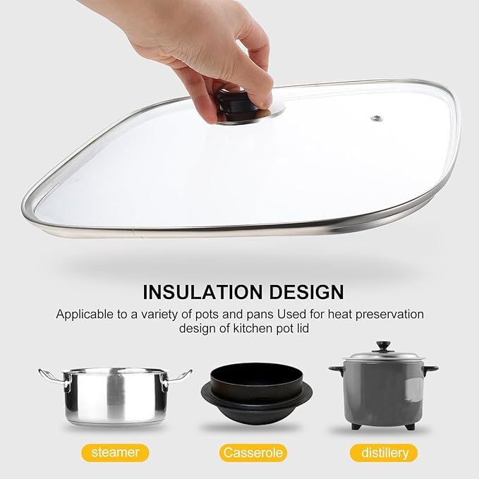 UPKOCH 12.2 Inch Tempered Glass Kitchen Pot Lid with Handle and Steam Vent Practical Replacement Cover for Electric Hot Pot Skillet Cast Iron Pan Cookware for Home and Restaurant