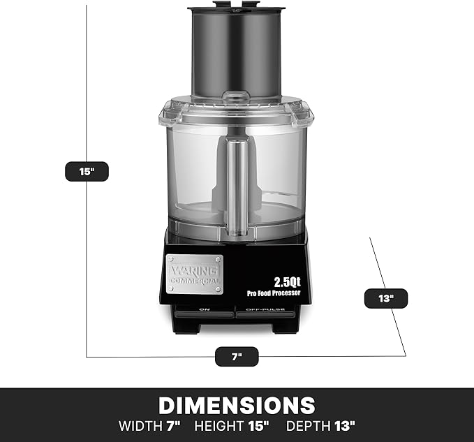 Waring Commercial WFP11S 2.5 Quart Food Processor, 3/4 HP Motor, Extra Large Feed Tube, Patented LiquiLock Seal Bowl System, Includes Grating, Shredding, Slicing, Whipping Disc and a Standard S blade for Chopping, Pureeing, and Emulsyfying, 120V, 5-15 ...