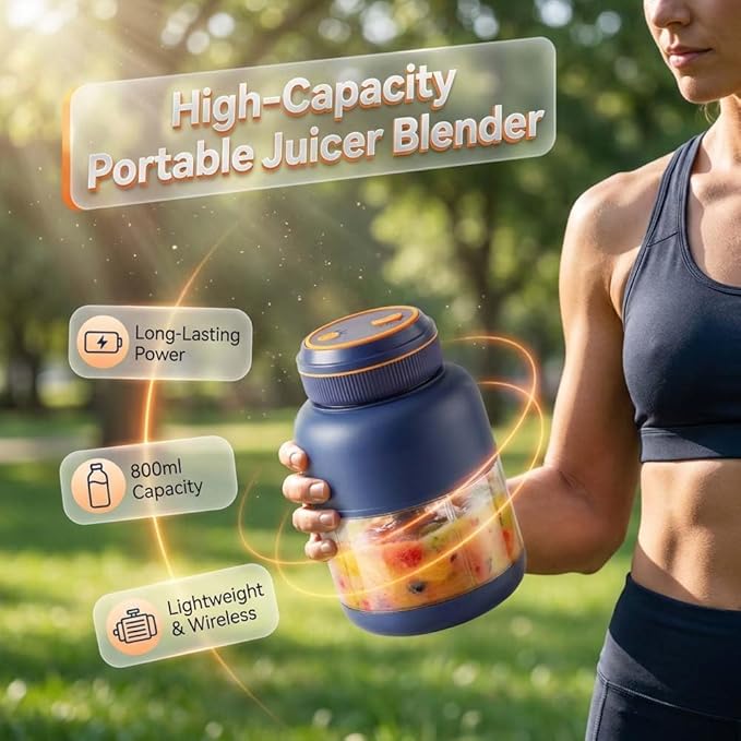 Portable Wireless Juicer Cup, 44oz Personal Blender for Shakes and Smoothies, USB-C Rechargeable Cordless Travel Blender with Leakproof Drinking Lid, BPA-Free Cup for Gym Office Outdoor (White-45 Oz)