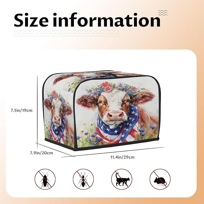 Animal Highland Cow Flower Toaster Cover 2 Slice Dust and Fingerprint Protection Toaster Bread Maker Covers Washable Kitchen Small Appliance Covers for Kitchen Accessories Decor Bakeware Women Gift
