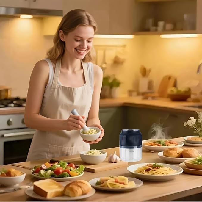 Electric Garlic Chopper,Mini Portable Veggie Cutter,Upgrade Electric Mini Garlic Chopper Set,Vegetable Chopper and Spiralizer with Container and Lid,USB Rechargeable (White*2)