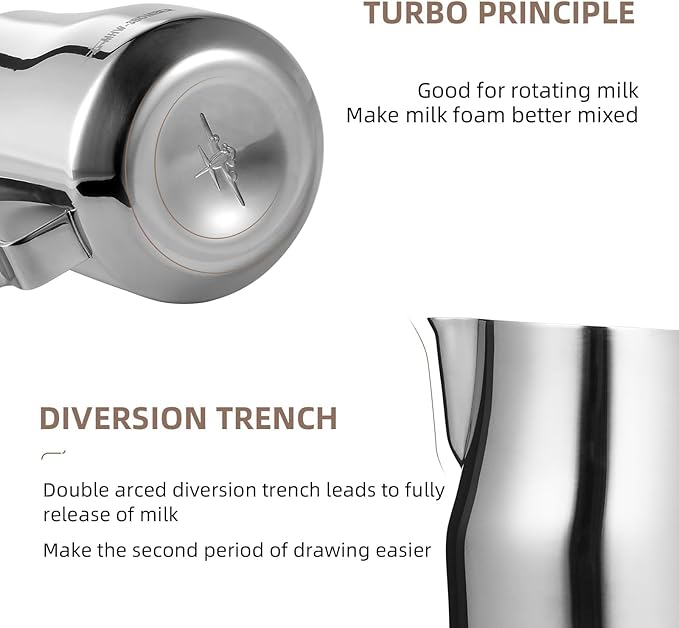 MHW-3BOMBER Milk Frothing Pitcher 450ml/15.2oz Milk Frother Cup Espresso Steaming Pitcher Stainless Steel Milk Frother Cup Barista Latte Art Round Spout Milk Jug P6001S