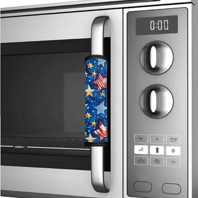 4th of July Refrigerator Door Handle Covers Set of 6 Washable Kitchen Appliance Decor Handles Keep Clean Anti-Slip Fridge Accessories Home Decor, America Theme Star Blue