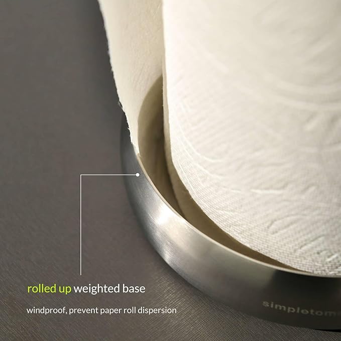 simpletome Paper Towel Holder Countertop Keep It Rolled Up Weighted Base (304 Brushed Silvery)