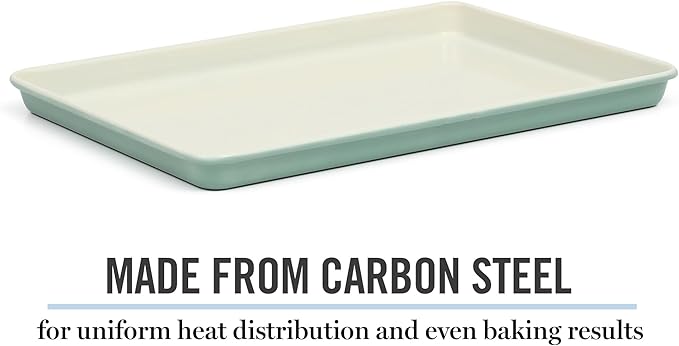 Martha Stewart Gallen 15 x 10 Inch Nonstick Carbon Steel Cookie Sheet – Teal, Durable Bakeware for Even Baking and Easy Cleanup
