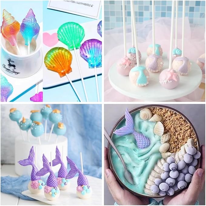 Mermaid Theme Cake Mold, Mermaid, Shell, Seaweed, Coral Silicone Mold Cupcake Toppers Mold for Candy,Chocolate,Fondant,Polymer Clay,Crafting Projects & Cake Decoration