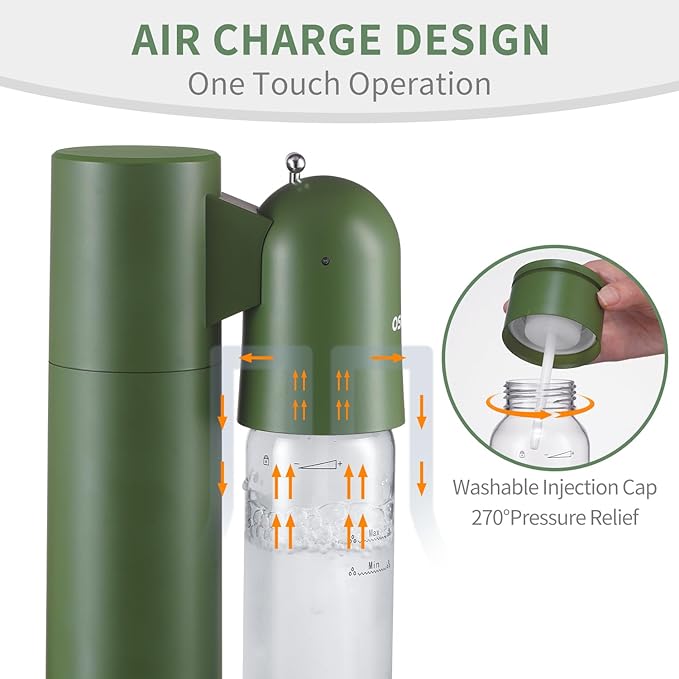 Sparkling Water Maker | Soda Beverage Machine | Soda Streaming Seltzer & Carbonator | 2x1L BPA Free Bottles | Compatible Srew-in 60L CO2 (NOT Included) | Green