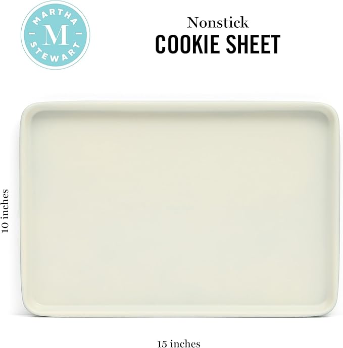 Martha Stewart Gallen 15 x 10 Inch Nonstick Carbon Steel Cookie Sheet – Teal, Durable Bakeware for Even Baking and Easy Cleanup