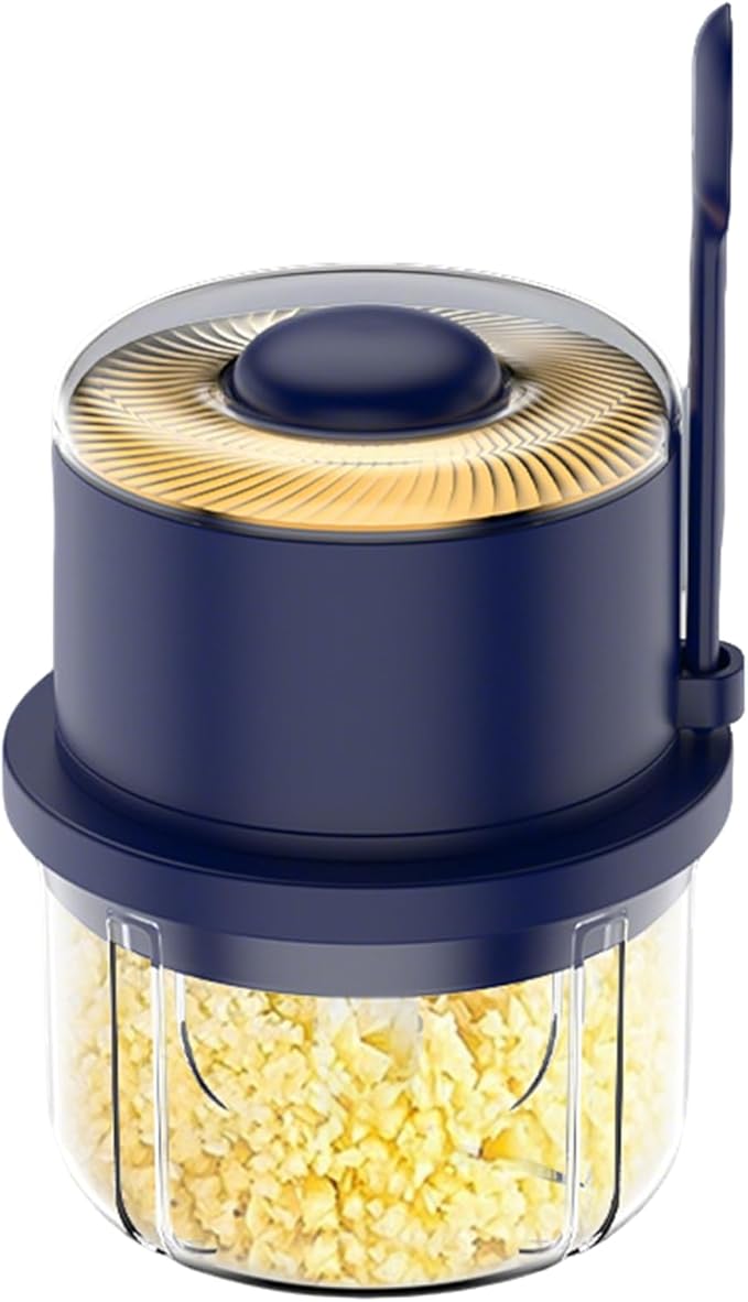 Portable Electric Garlic Chopper & Mincer, 6-Blade Mini Veggie Cutter, Large Glass Cup, Wireless Cordless, Easy-Clean Kitchen Food Processor for Garlic, Meat, Ginger