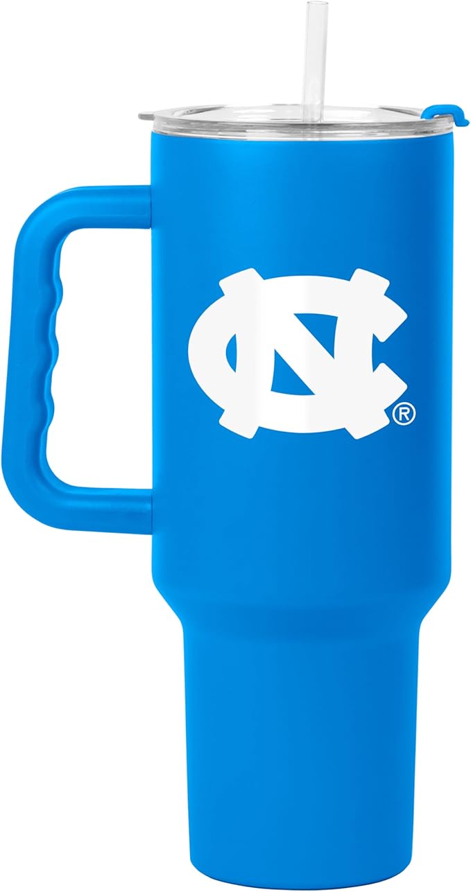 Logo Brands NCAA 40 oz Tumbler with Handle -Stainless Steel Insulated Travel Tumbler with Straw Lid – Powder Coated, Leak-Resistant, Keeps Drinks Hot/Cold – Great for Tailgating, or Everyday Use