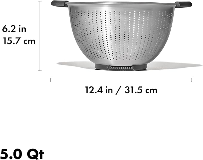 OXO Good Grips Stainless Steel Colander,5 qt. Capacity,Strainer with Non-Slip Handles,Kitchen Colander for Pasta and Vegetables,Nesting Stainless Steel Strainer and Sieve,(Pack of 12)