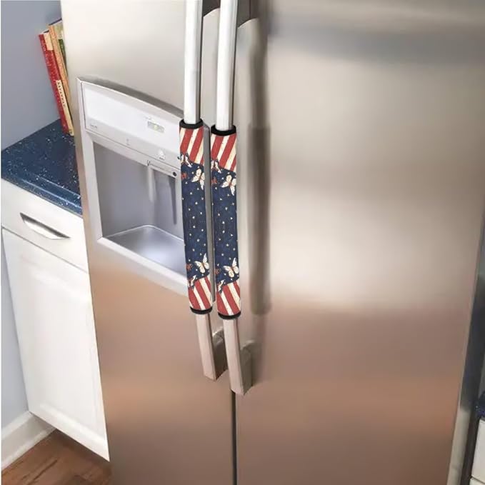Fourth of July Decor Refrigerator Door Handle Covers Set of 6 Kitchen Electrical Appliances Handle Protector Anti-Slip Fridge Microwave Oven Decor Home Accessories, American Flag Butterfly