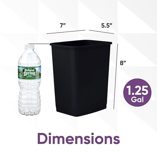 Superio Large Kitchen Trash Can 1.25 Gallon, 5 Qt Unlidded Waste Bin Only for Kitchen, Garage, Indoor and Outdoor Trash Can (4, Black, 1.25 Gallon)