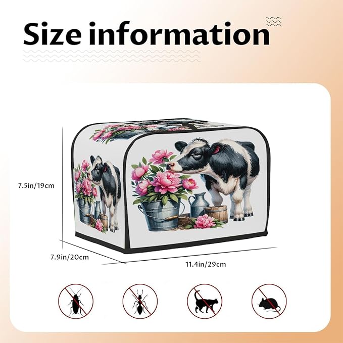 Animal Cow Pink Flower Toaster Cover 2 Slice Dust and Fingerprint Protection Toaster Bread Maker Covers Washable Kitchen Small Appliance Covers for Kitchen Accessories Decor Bakeware Women Gift