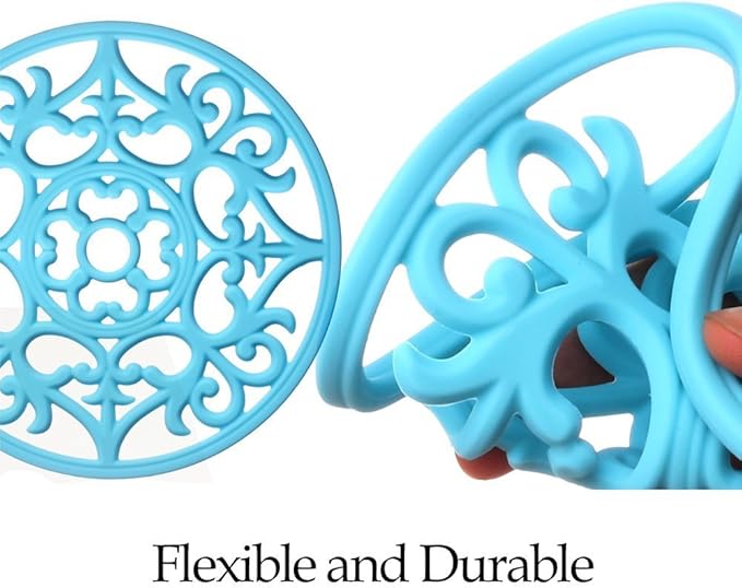 ME.FAN Trivets for Dishes/Pots/Pans, 3 Pcs Silicone Mats, Flexible/Durable/Non Slip Hot Pads to Protect Table and Counter Top (Teal Blue)