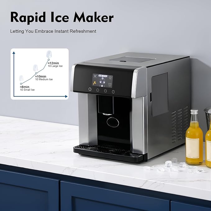 2 in 1 Water Dispenser Ice Maker, Countertop Water Cooler Dispenser Built-in Ice Maker with LCD Display and Self-Cleaning, 10Mins Quick Ice Make, 1.3lbs Ice Storage for Home Office