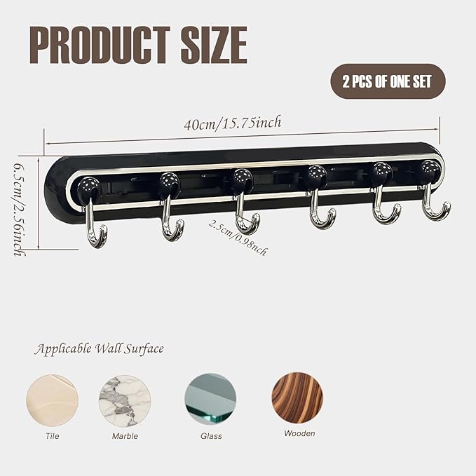 Utensil Racks with 6 Hooks Kitchen Utensil Holders Organizer Balck Wall Hanging Dish Storage Hooks