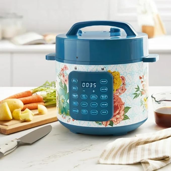 The Woman 6-Quart Electric Pressure Cooker with Touch Control Display & Locking Lid,Multi-Use,Keep Warm, Tempered Glass Lid (Fancy Flourish)