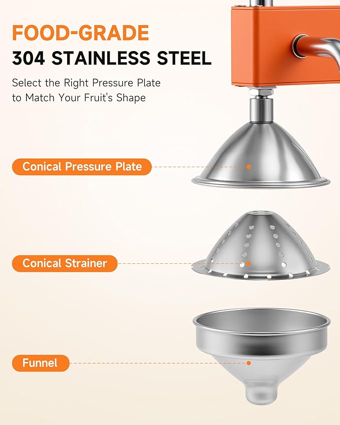 CO-Z Manual Citrus Juicer, Heavy-Duty Manual Juicer with Conical & Flat Pressure Plates, Professional Lemon Squeezer for Orange Pom Lime Lemon Juice, Dishwasher Safe Juice Press, Orange