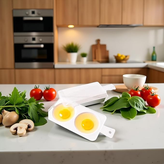 White 2 Slots Microwave Oven Egg Steamer Poacher Cooker, Egg Cooker Poacher with 2 Cavity Egg Boiler Boil Steamer Kitchen Tool,Rectangular,Poach Eggs, Boil Cook Steam Eggs Poachers Specialty Cookware