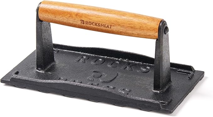 Cast Iron Square Burger Press with Wooden Handle - 8x4 Inch Heavy Duty Patty Maker for Perfectly Shaped Burgers, Steak Patties, and More
